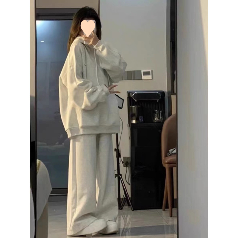 ActiveGo Korean Style Simple High-End Feel Sportswear Women, Loose Casual Hoodie Sweatpants, Two-Piece Set For Students In Autumn_desvips.com