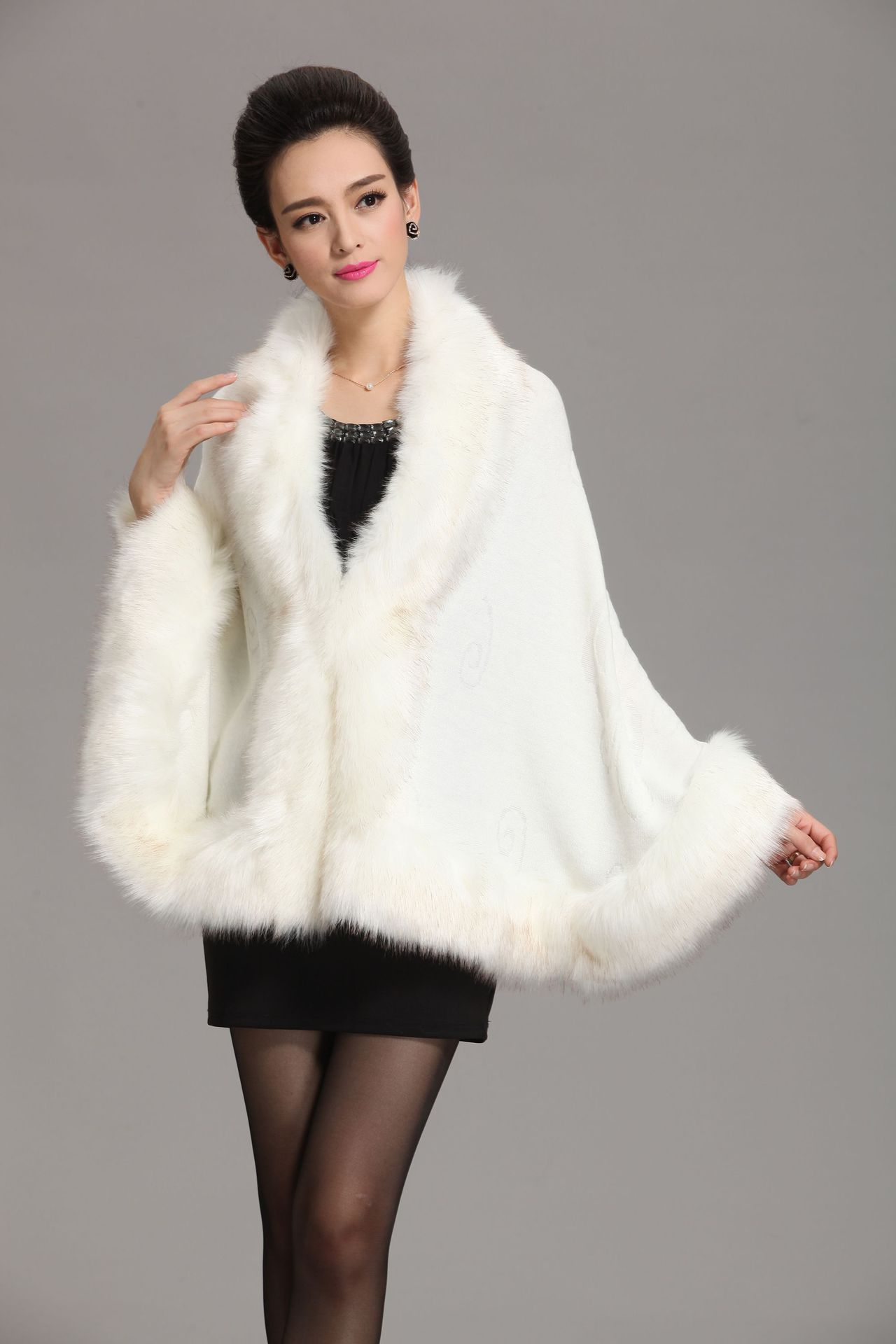 new  fox fur shawl cape large size women's knitted cardigan jacket_voghion.com