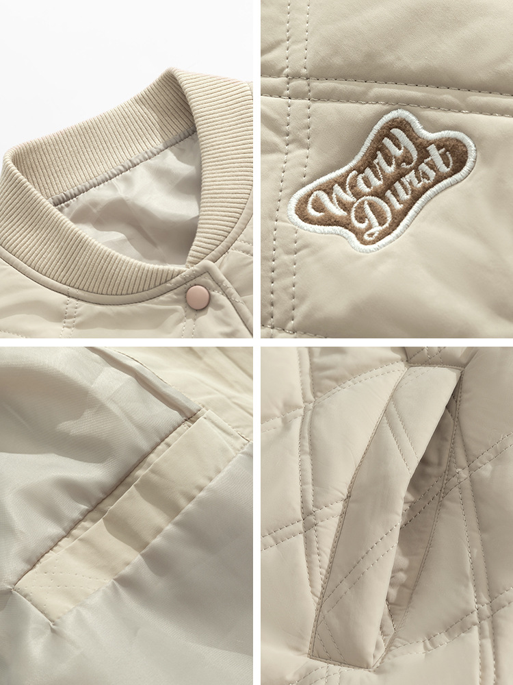 Rhombic algodón acolchado cuello de béisbol abrigo de algodón invierno de los hombres nueva pareja bordado suelta marca de moda engrosada ropa de trabajo abrigo de algodón