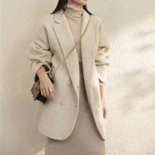 2024新款桑蚕丝双排扣韩版宽松双面羊绒大衣女外套厂家批发