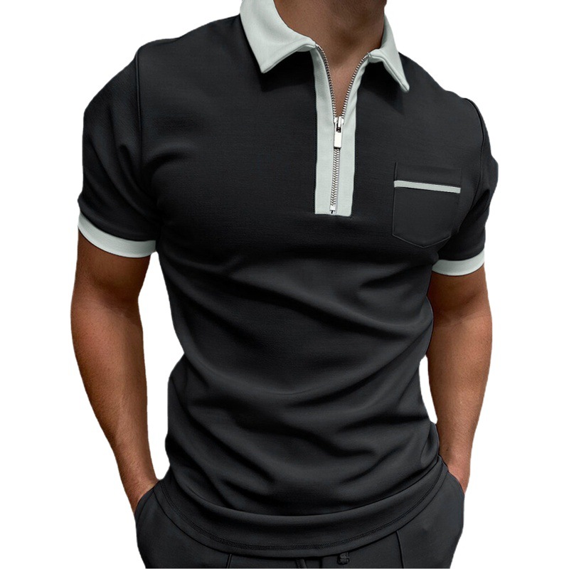 Nueva estación independiente de eBay Comercio exterior transfronterizo europeo y americano de moda de solapa de los hombres delgados bolsillo camiseta de los hombres camisa de polo