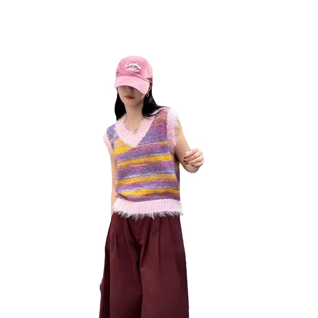 24 invierno Puyuan 2024 otoño y invierno nuevo diseño de rayas sueltas sensación de chaleco de punto suave glutinoso