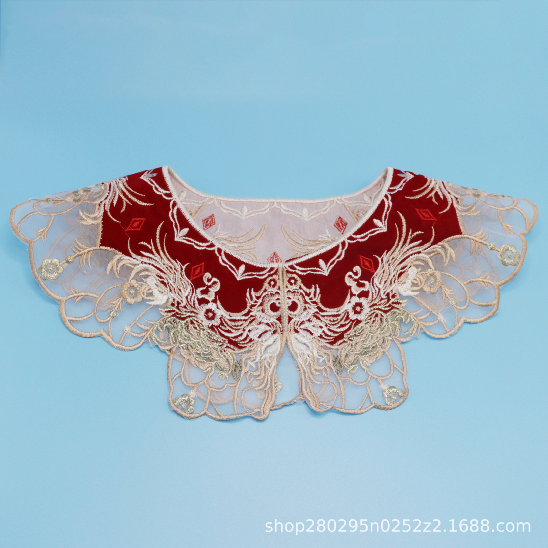 Gold-edged totem embroidery cloud shoulder red velvet false collar three-dimensional embroidery children's Hanfu collar flower accessories hand embroidery