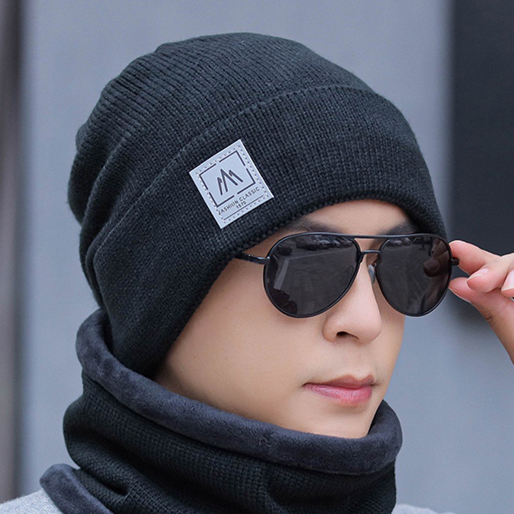 毛线针织帽子加绒加厚防寒保暖冬季骑行护耳围脖带面罩防风毛绒帽