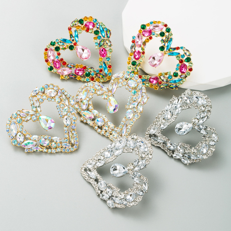 Fashion Heart Shape Alloy Inlay Rhinestones Womenu0027S Ear Studs 1 Pair