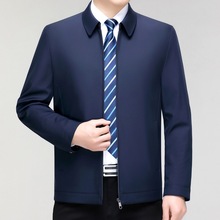 正品牌新款翻领茄克衫男士春秋休闲简约大码外套爸爸商务行政夹克