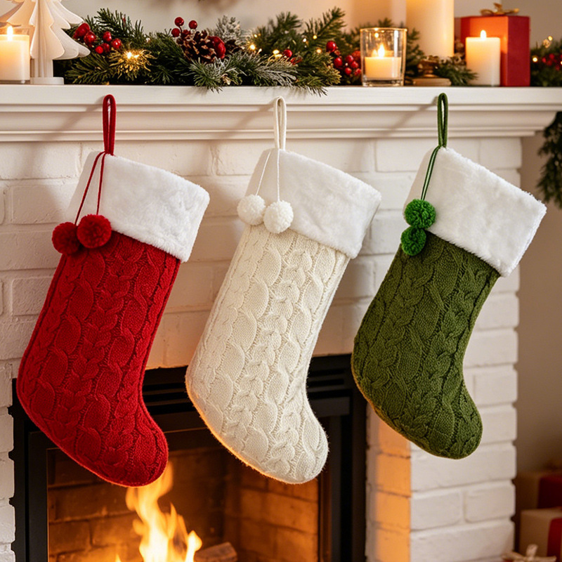 Cross-border Christmas decoration Christmas stockings fireplace decoration pendants knitted gift bags candy bags party atmosphere pendants