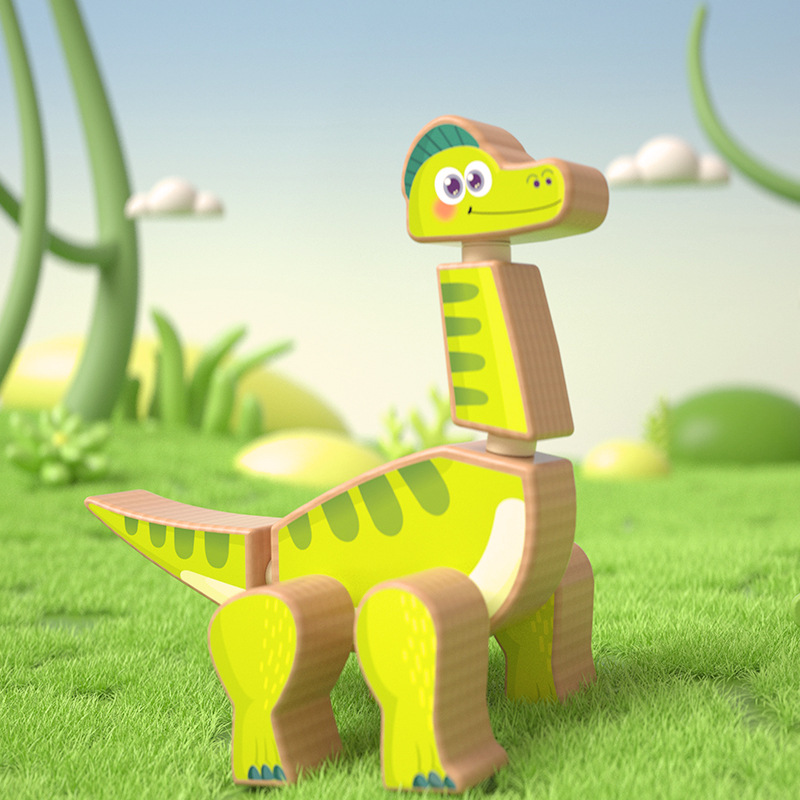 Creativo transfronterizo bricolaje hebilla ensamblaje de bloques de construcción de dinosaurios dibujos animados tridimensionales rompecabezas de animales costura bloques de construcción juguetes educativos