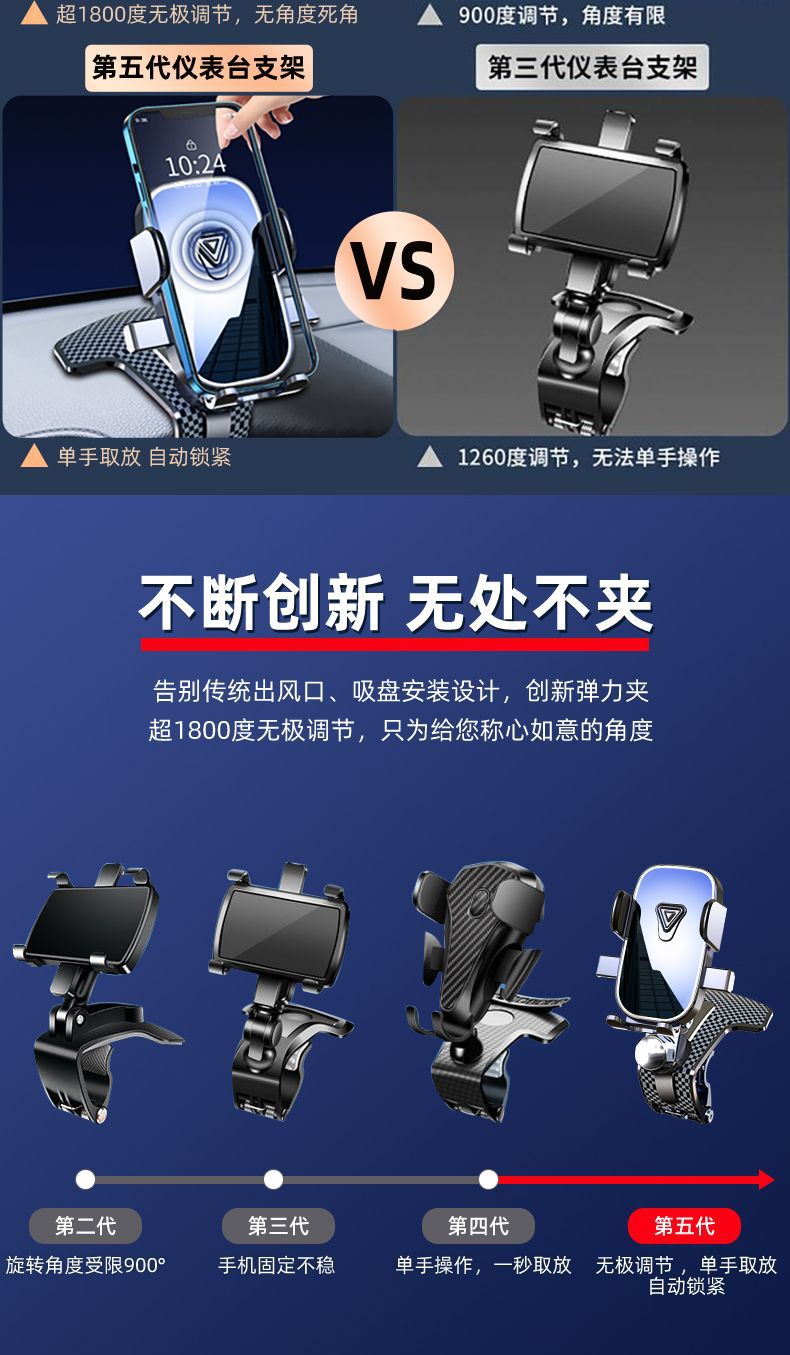 Longqi New Model Car Phone Holder Truck Alligator Clip Dashboard Navigation Universal Car Mount Support Bracket
