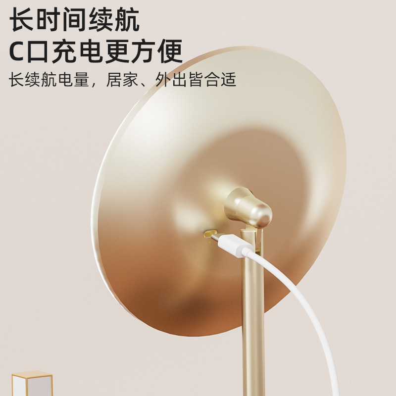 合金杆化妆镜带灯  台式桌面木地盘宿舍家用led美妆镜子旋转镜子|undefined