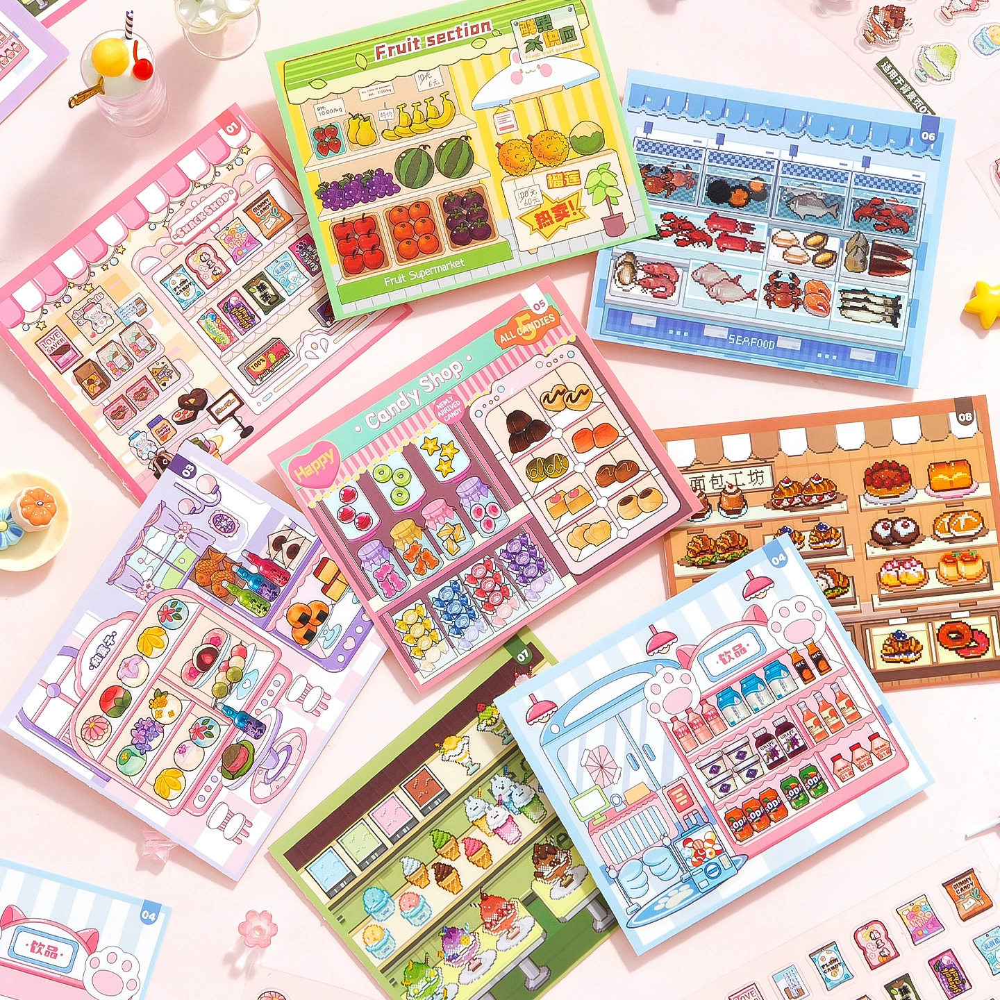 Mini cargo storage sticker book Гурманские фрукты десерт Имитационная витрина Менеджмент миниатюрная сценa коллекционная книга