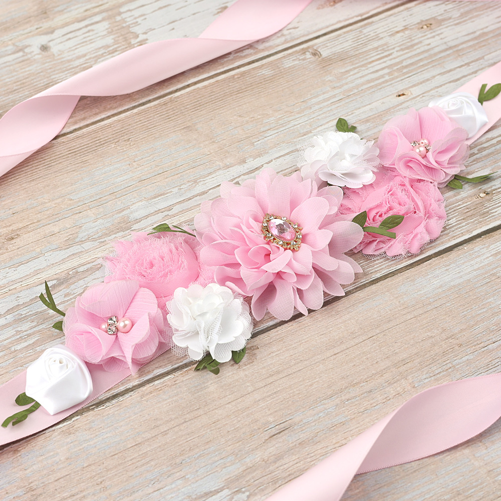 European and American Mothers-to-be Party Gift Belt for Newborn Pregnant Women Flower Waist Seal Green Leaf Large Flower Dress Belt Pure