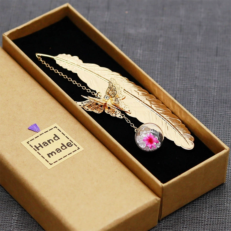 Крылья цикады Классический китайский стиль Металлическая Закладка с перьями Лист Бабочка Просверленный цветок Сухой цветок Амазонка Трансграничные поставки