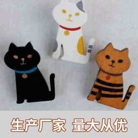 跨境亚马逊封口夹包装收纳夹子木质便签夹 照片装饰夹动物猫木夹