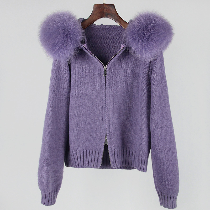 Women's Clothing Spring Jacket Women Zipper Real Fox Fur Collar Hooded Cardigan Tops Jacket Women High end Spring and Autumn_ipsvogv.com