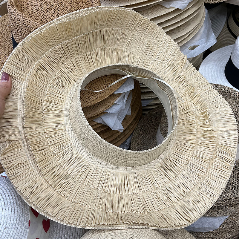Summer Color Hand-woven Visor Straw Hat Wide Brim Hat display picture 2
