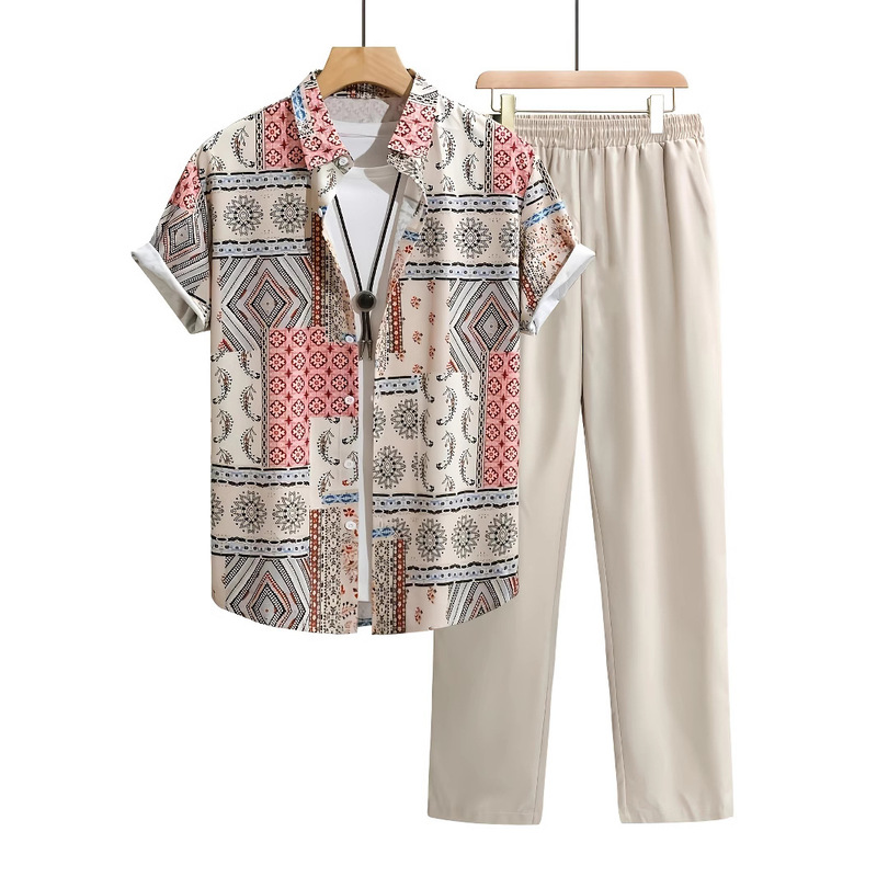 The perfect choice for 2025 cross-border spring/summer beach and vacation: men's printed shirt and casual trousers The perfect choice for 2025 cross-border spring/summer beach and vacation: men's printed shirt and casual trousers