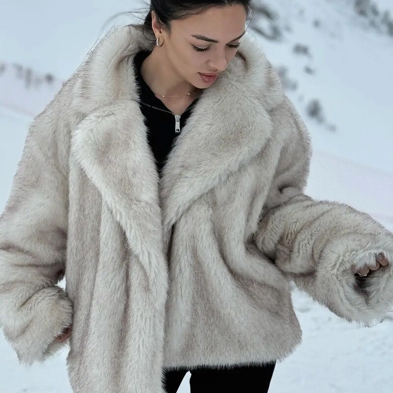 Autumn and Winter new women's clothing lazy style lapel thickened faux fur effect plush environmental protection fur coat coat for women Autumn and Winter new women's clothing lazy style lapel thickened faux fur effect plush environmental protection fur coat coat for women