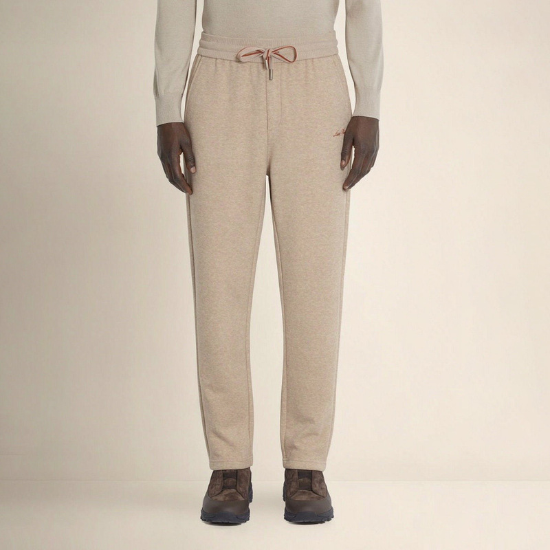 LP Men's Cashmere Old Money Style Wool Blend Oatmeal Color Ribbed Waist Slightly Elastic Sports Casual Jogging Pants LP Men's Cashmere Old Money Style Wool Blend Oatmeal Color Ribbed Waist Slightly Elastic Sports Casual Jogging Pants