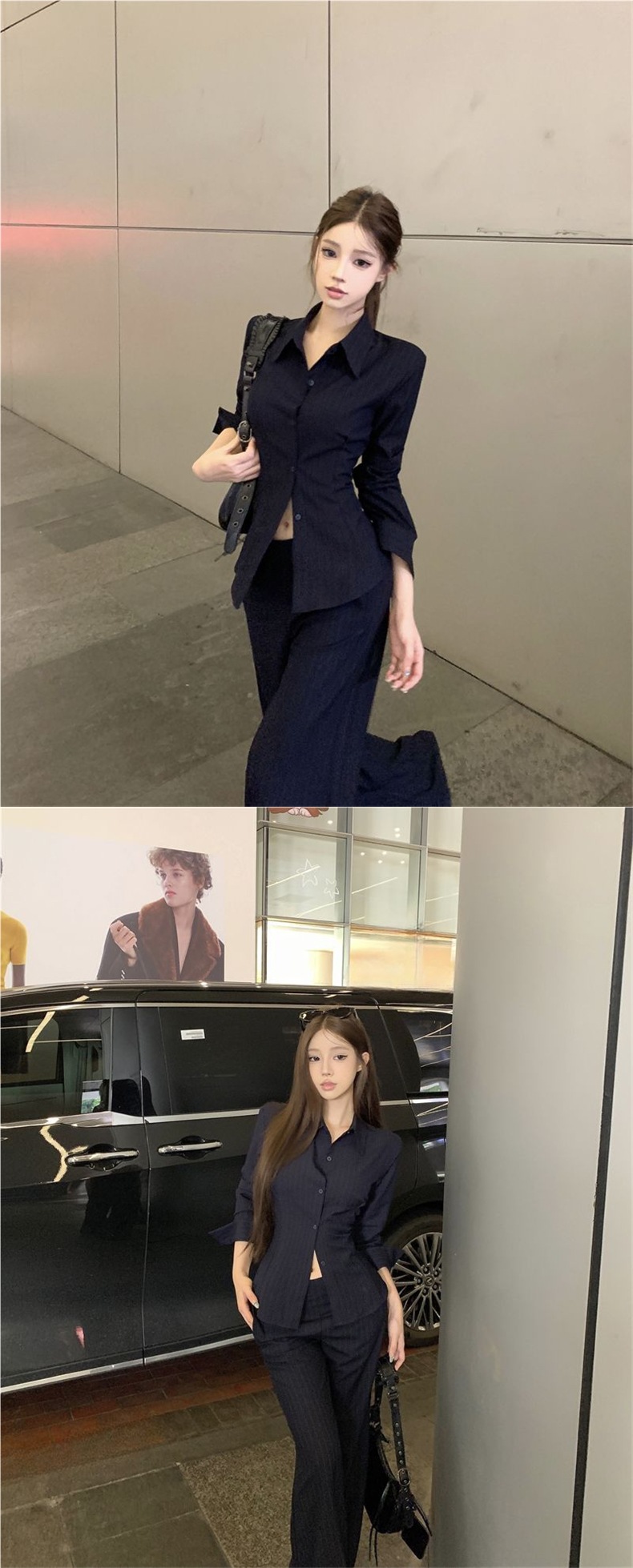 GraceChic GraceChic Elegant Sister Style With Collared Long Sleeve Striped Shirt And Flared Casual Pants For Women In Autumn Two-Piece Set_voghion.com