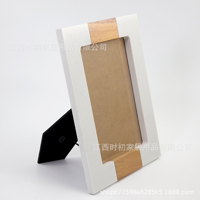 European and American Hot-Selling Marble Wood Photo Frame Creative Splicing Photo Frame Desktop Vertical with Mdf Back Panel Support