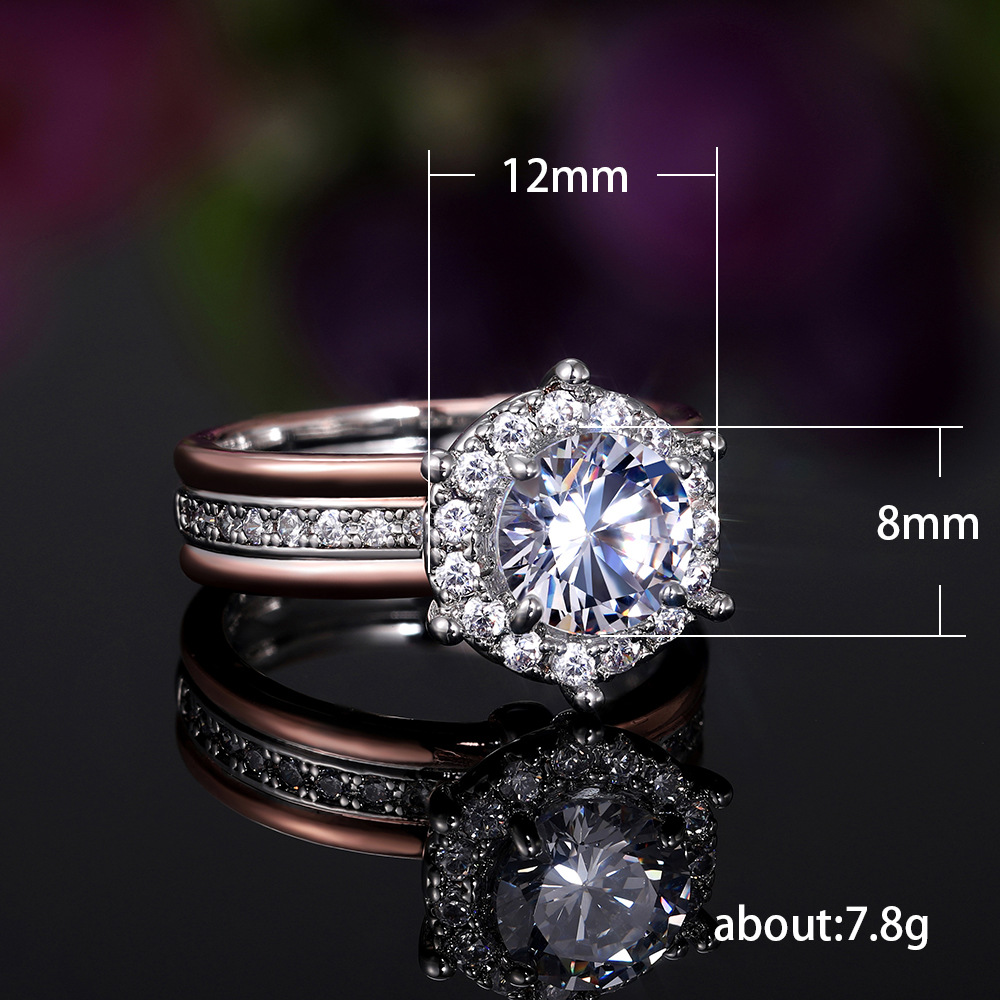 Neuer Kreativer Kupfer Zweifarbiger Zirkon Verlobung Sring Mode Hochzeit Party Ring display picture 1