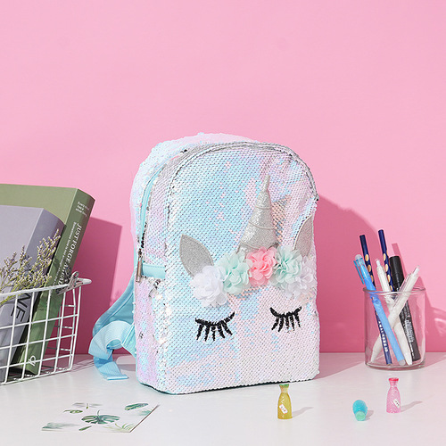 New cartoon cute eyelash embroidery backpack, fashionable unicorn laser sparkles dual shoulder bag