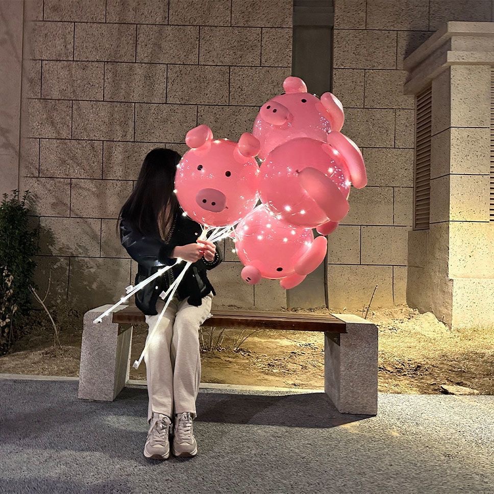 휴대용 발광 돼지 풍선 (핑크) [펌프 + 튜토리얼 보내기]