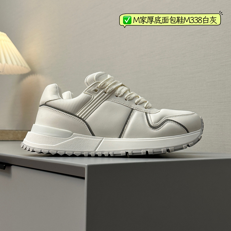 High Resilience and Full Texture! Urban Commuting Versatile Men's Outdoor Casual Low-Top Bread Shoes Genuine Leather Waffle Shoes