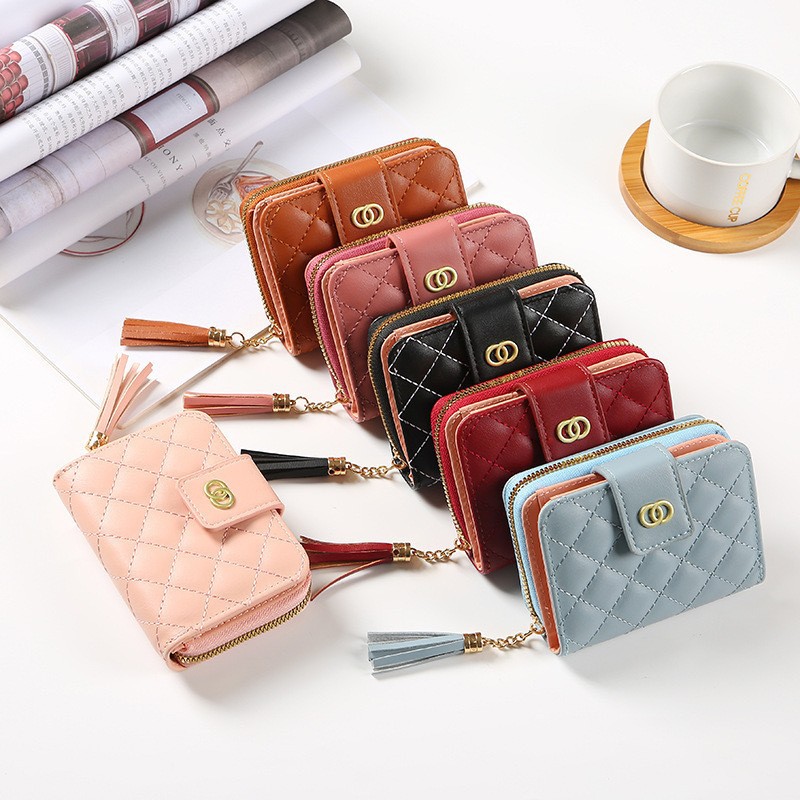 [Source Factory] New Style Women's Short Wallet, Women's Zipper Wallet, Korean Style Large Capacity Tassel Women's Coin Purse