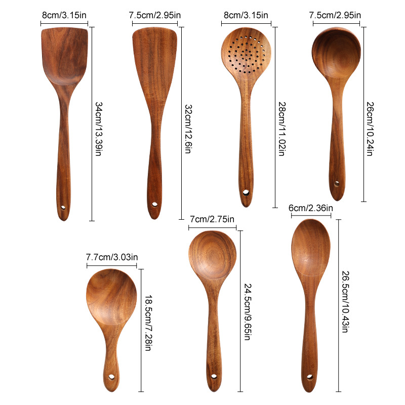 Espátula de cocina Niu Manger, espátula de madera de acacia de hoja pequeña transfronteriza, cuchara para sopa, espátula de madera, juego de utensilios de cocina de teca de madera