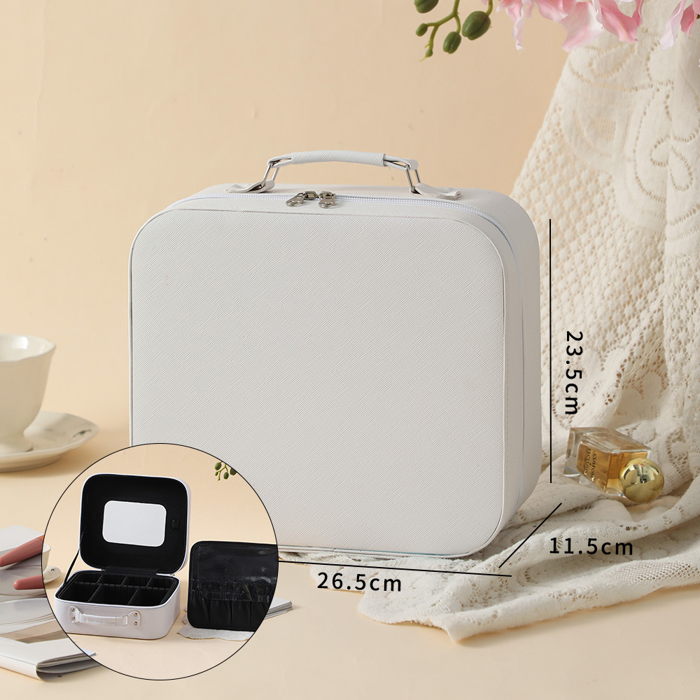 Nueva caja de maquillaje LED simple atmósfera portátil caja de almacenamiento de cosméticos de gran capacidad de cuero PU