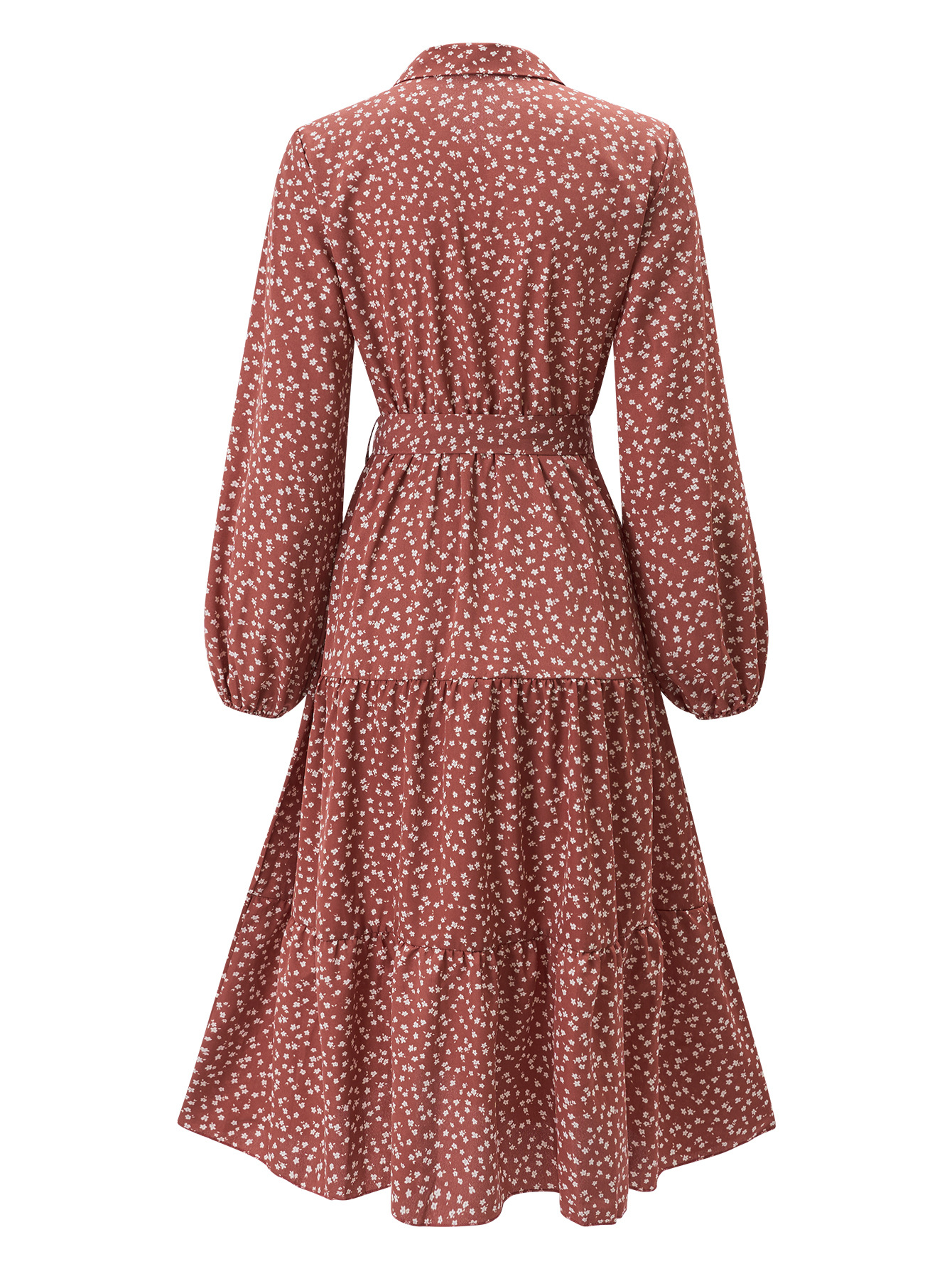 Lace up long sleeve lace hem zip-up midi dress main image 1