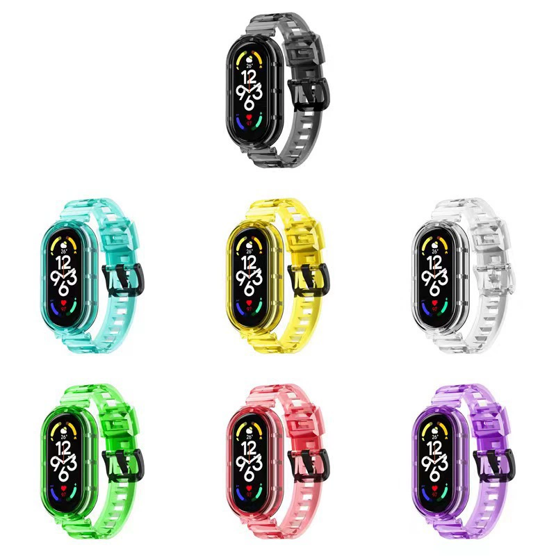 Ремешок (Xiaomi Mi Band 3/4/5/6/7/8/9/10) прозрачный «glacier», интегрированный защитный корпус