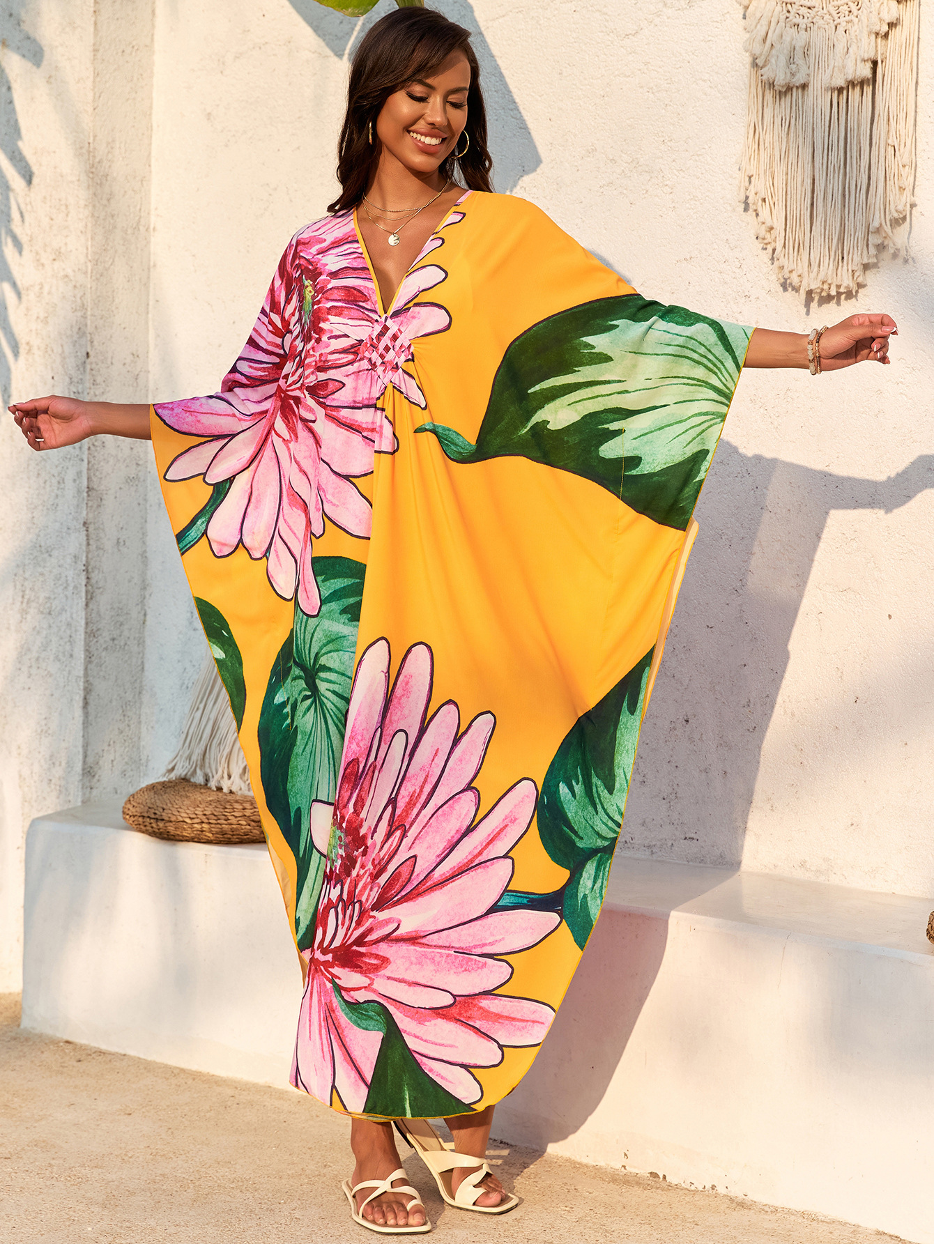 Camisas de playa europeas y estadounidenses transfronterizas tejidas a mano impresión de posicionamiento vestido de playa de vacaciones de tamaño grande 32 colores