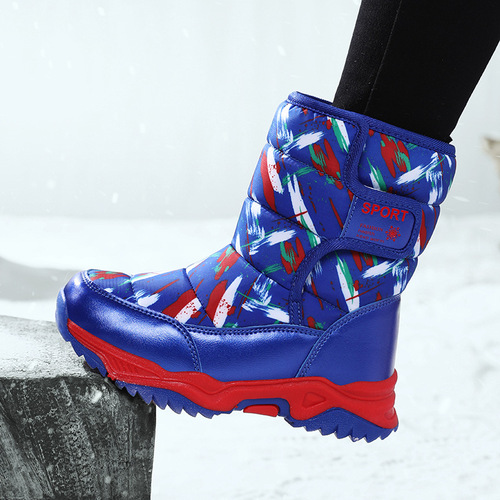 Children's and Boys' Warm Fleece Waterproof Cotton Boots with Thick Padding for Snow and Skiing