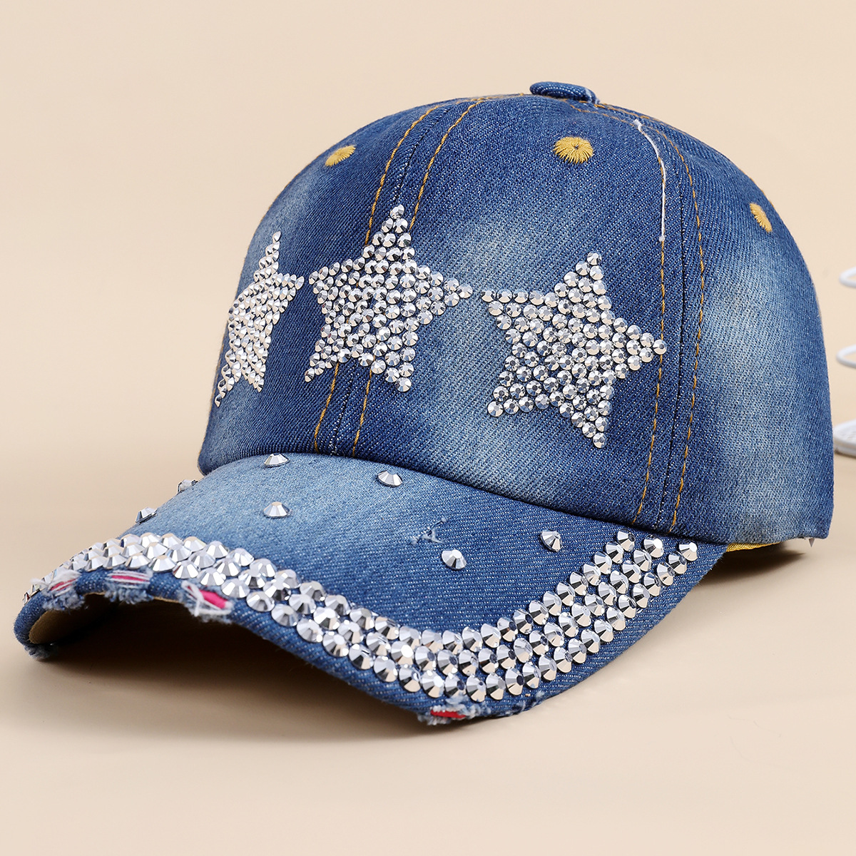 Gorra de pico de mezclilla gorra de diamantes de imitación hip hop sombrero en forma de corazón estrella de cinco puntas gorra de béisbol carta sombrero para el sol gorra para hombres y mujeres