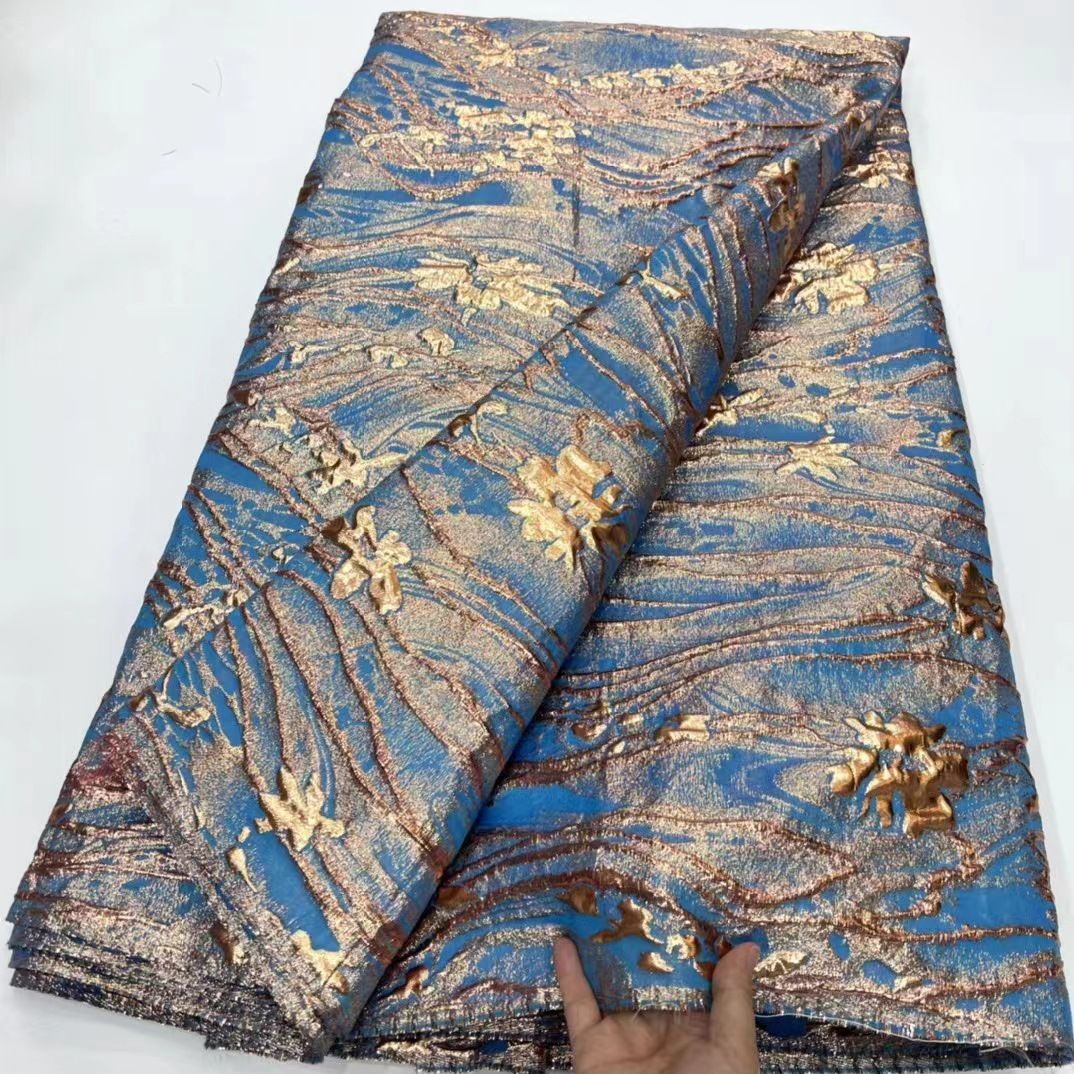 Patrón oscuro africano tejido de oro organza flor hilo teñido hanfu cheongsam para mujer ropa brocado tela JX3732