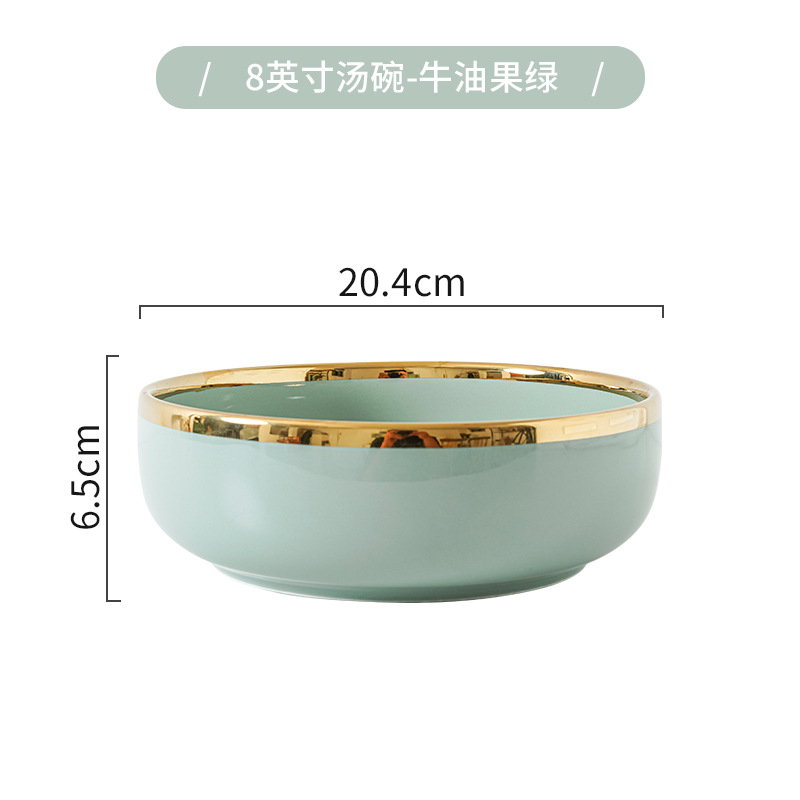 Tazón de lujo ligero y palillos placa combinación hogar creativo tazón de sopa de cerámica nórdica plato de pescado Internet celebridad borde dorado vajilla tazón y plato traje