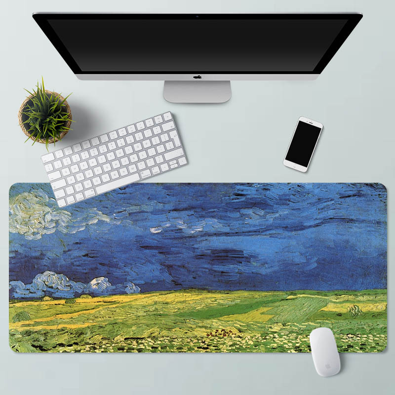 Alfombrilla de ratón paisaje pintura al óleo Van Gogh arte estera de escritorio de la computadora de gran tamaño estera de escritorio de bloqueo de precisión estera antideslizante