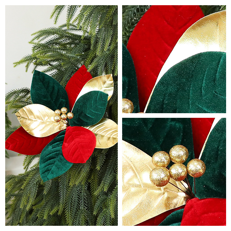 Shengyuan nuevo alto grado 26CM flores de Navidad rojas doradas sequillas tela de terciopelo simulación flores falsas decoración de árbol de Navidad