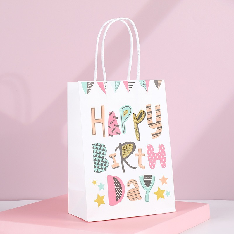 Bolsas de regalo de cumpleaños, bolsas de cartón cartón, bolsas de embalaje para llevar, bolsas de embalaje de regalo de fiesta para niños, bolsas de mano