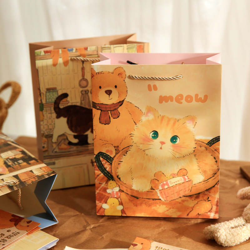 Mr. Paper Cute Cat Gift Bag Cat Radio Series Bolsa de embalaje de regalo de cumpleaños Bolsa de regalo de alto valor