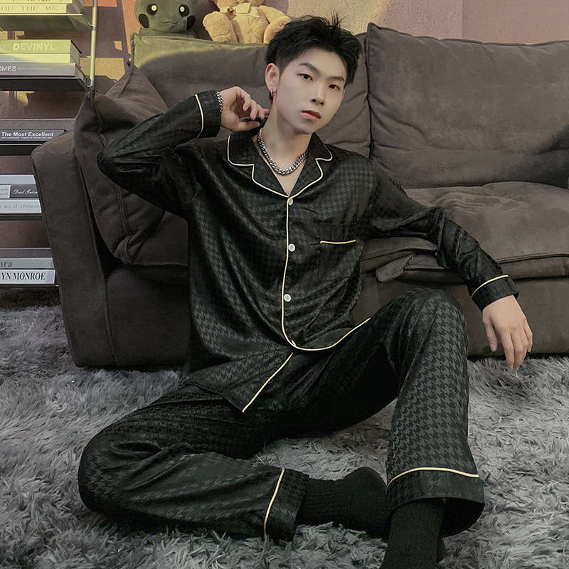 Pijamas de hombre primavera y otoño pantalones de manga larga de seda de hielo 2023 Nueva talla grande más tamaño ropa de hogar de seda real verano e invierno