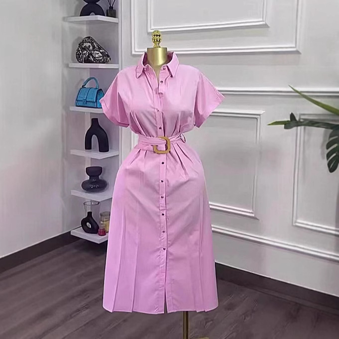 Women's Clothing Elegant Slimming Short Sleeved Shirt Dress Mid Length Solid Color American Style Autumn New Fashion_ecoleips.com