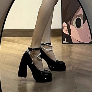2024 Spring and Autumn French Style Fairy Style Platform Platform High Heels Women's Mary Jane Shoes Buckle Chunky Heel Single-layer Shoes