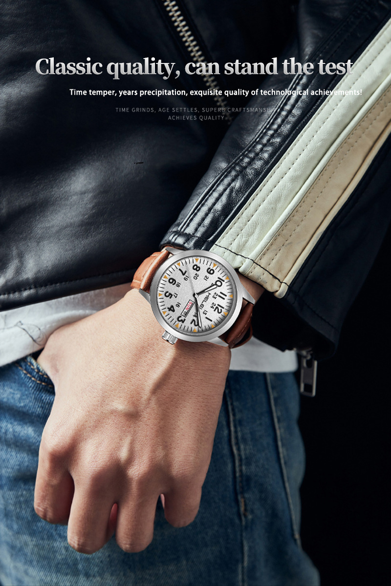 New Brand HELEI Men's Watch Genuine Leather Waterproof Luminous Wrist Watch Quartz Watch Calendar Week Display_voghion.com