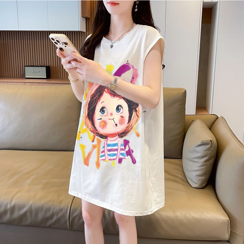 Plus-Size Women's Mid-Length Tops Summer 2026 New Style Sleeveless Cotton Maternity T-Shirt Dress for Women