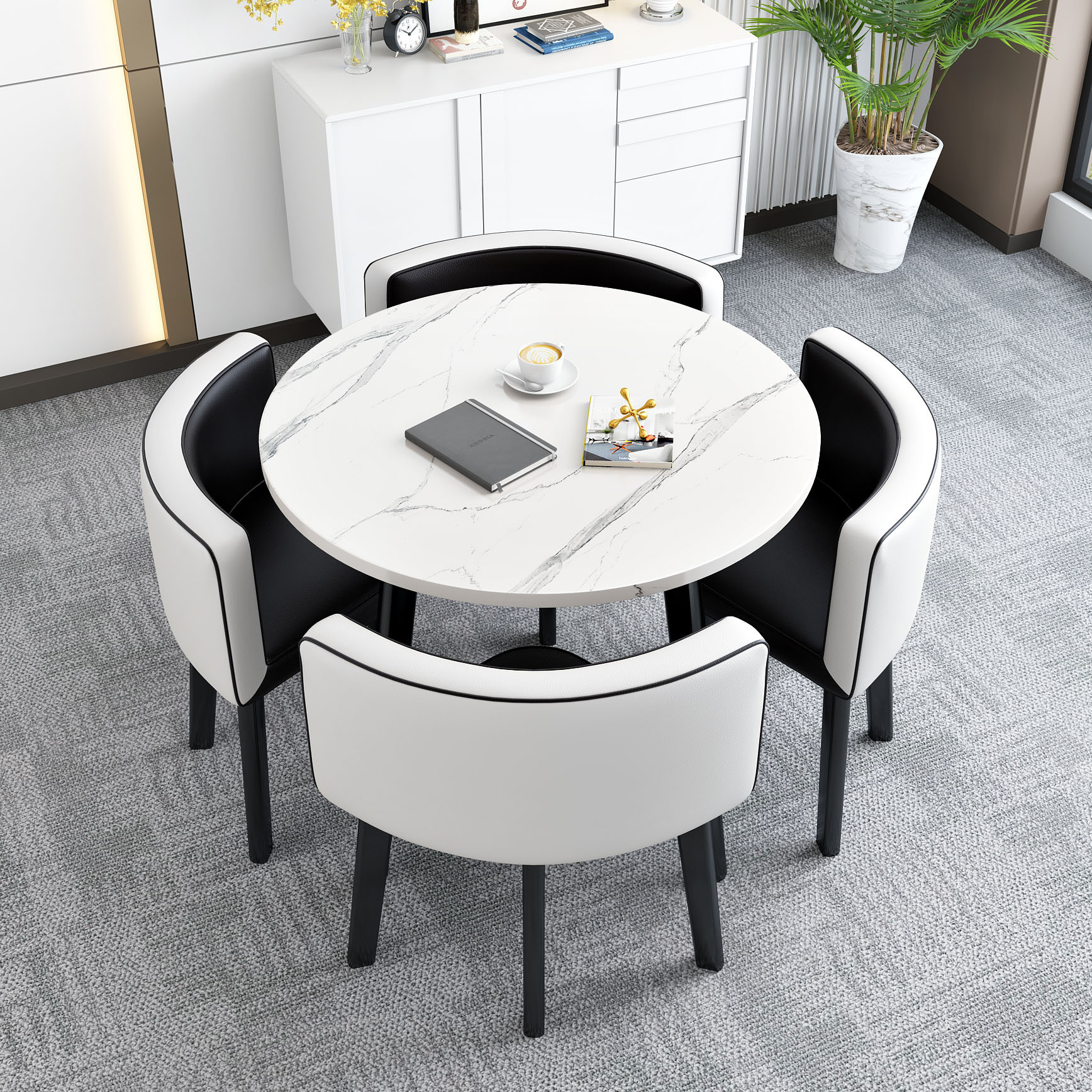 Household Small Apartment Storage Dining Table Simple Negotiation Round Table and Chair Combination Reception Office Rest Area suit