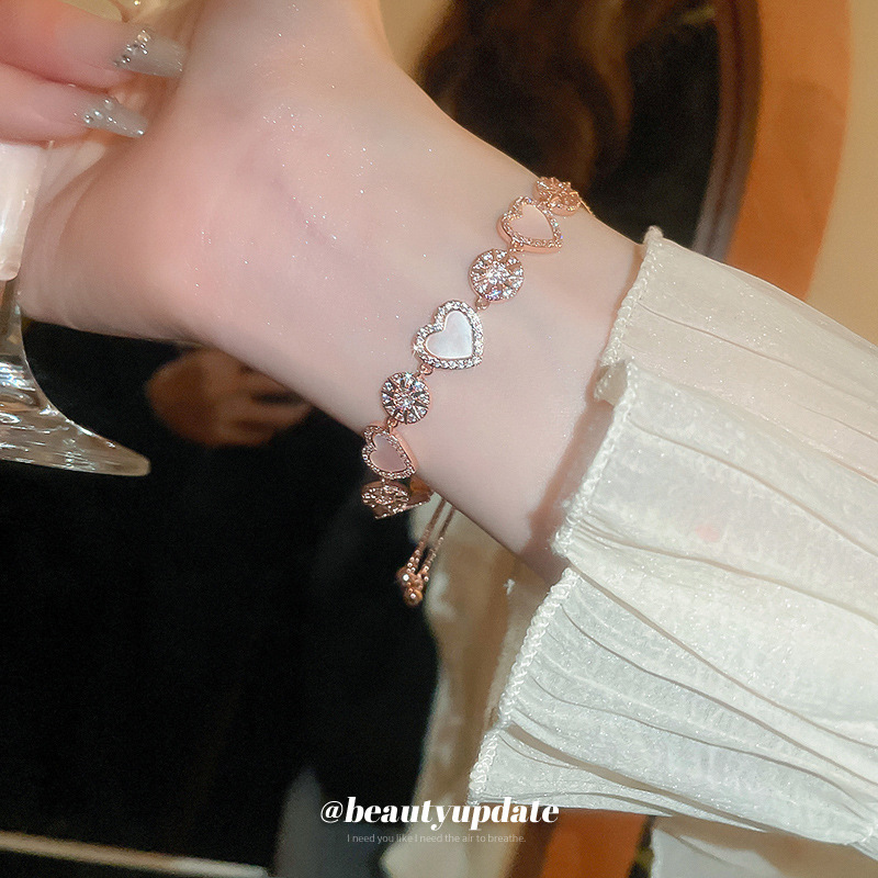 Pulsera de circón de oro rosa romántica galvanoplastia de oro real, pulsera de amor de girasol de viento, accesorios dulces, nuevo producto femenino